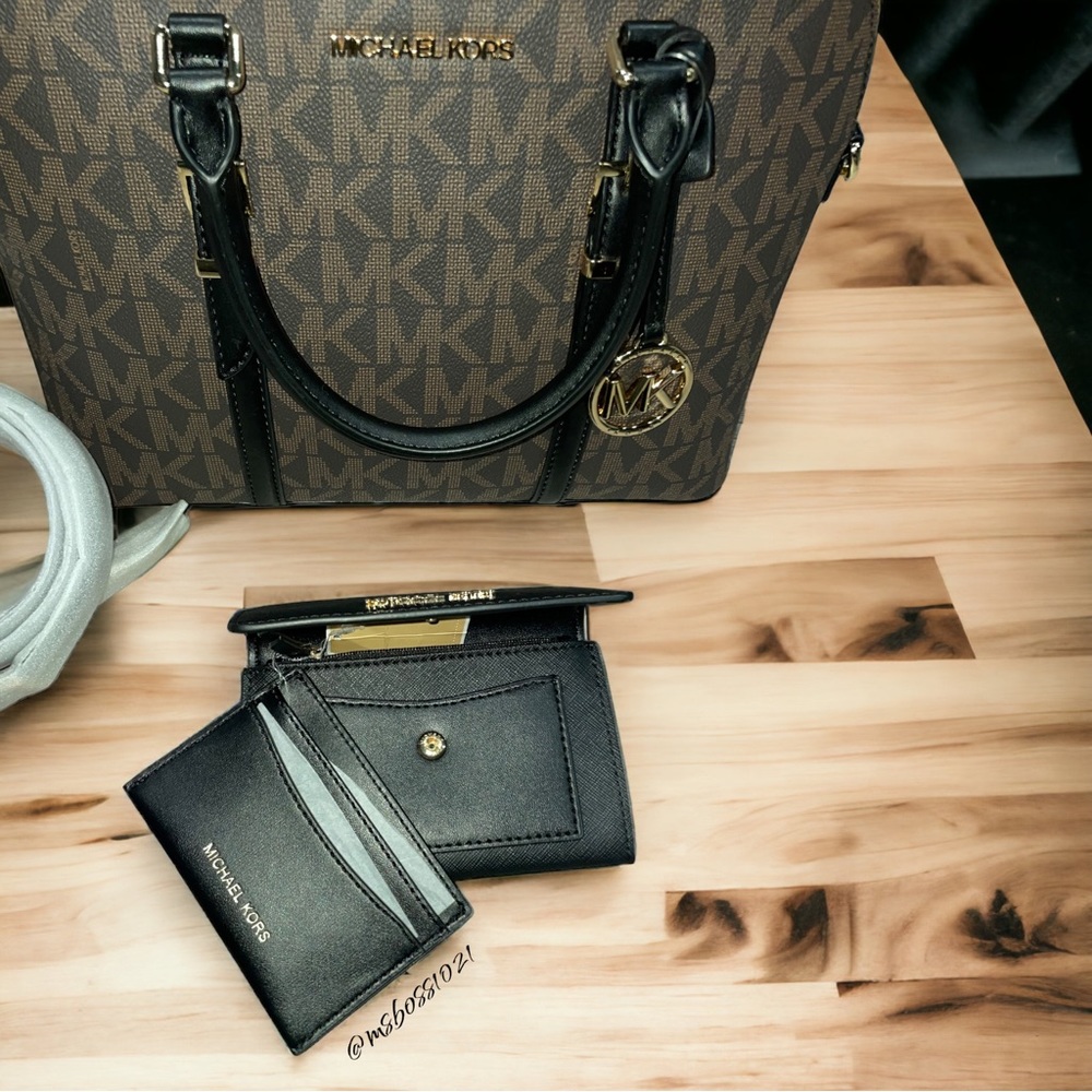 Michael Kors Bedford Legacy Medium Dome Satchel + Wallet/Cardholder in Brn/Blk - Picture 3 of 6